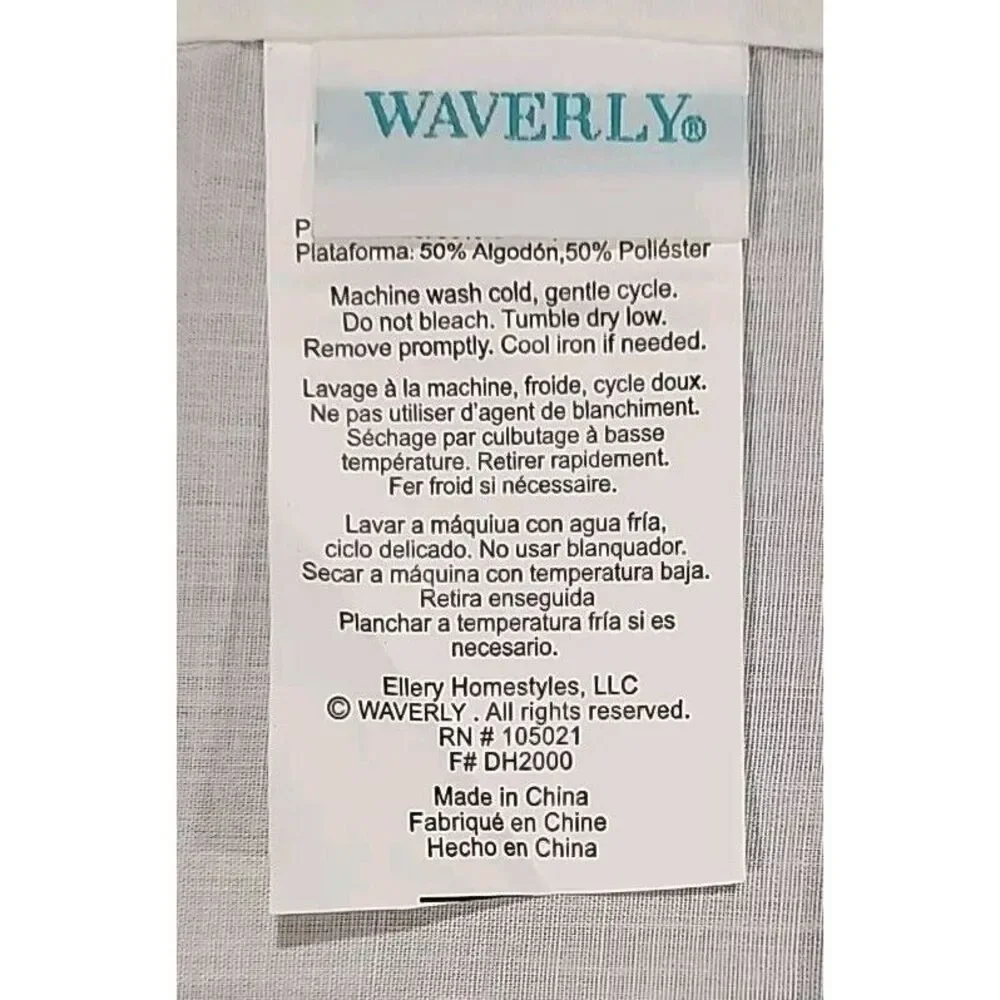 WAVERLY Queen Size‎ Bedskirt Teal Aqua Navy Sea Glass Coastal Beach 16